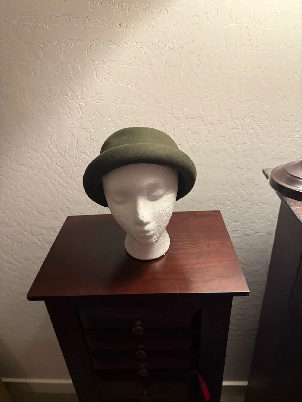 Olive Green Wool Cloche Hat